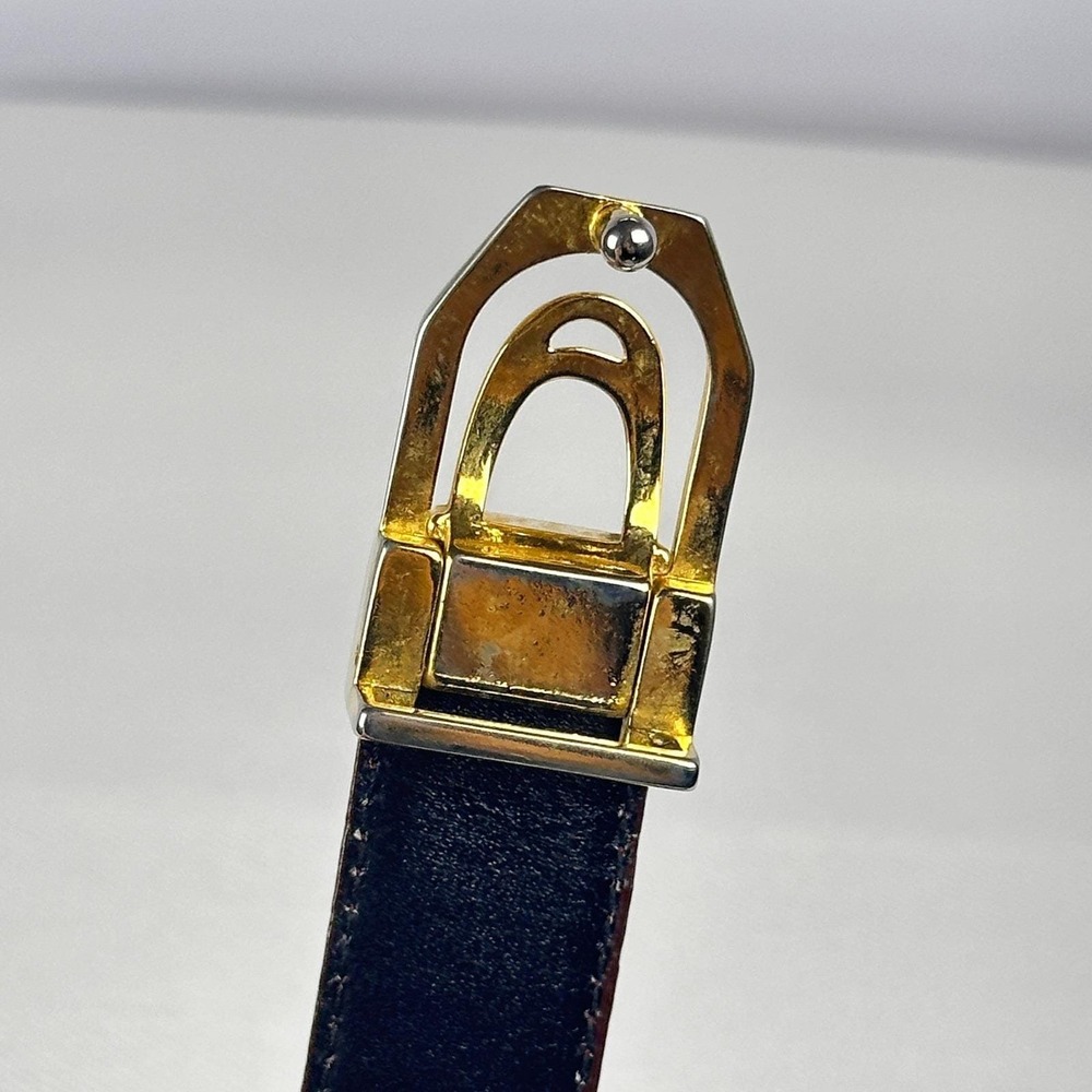 Vintage Burgundy and Black Reversible Leather Belt Two Tone Gold Buckle 30-34" - Picture 4 of 7